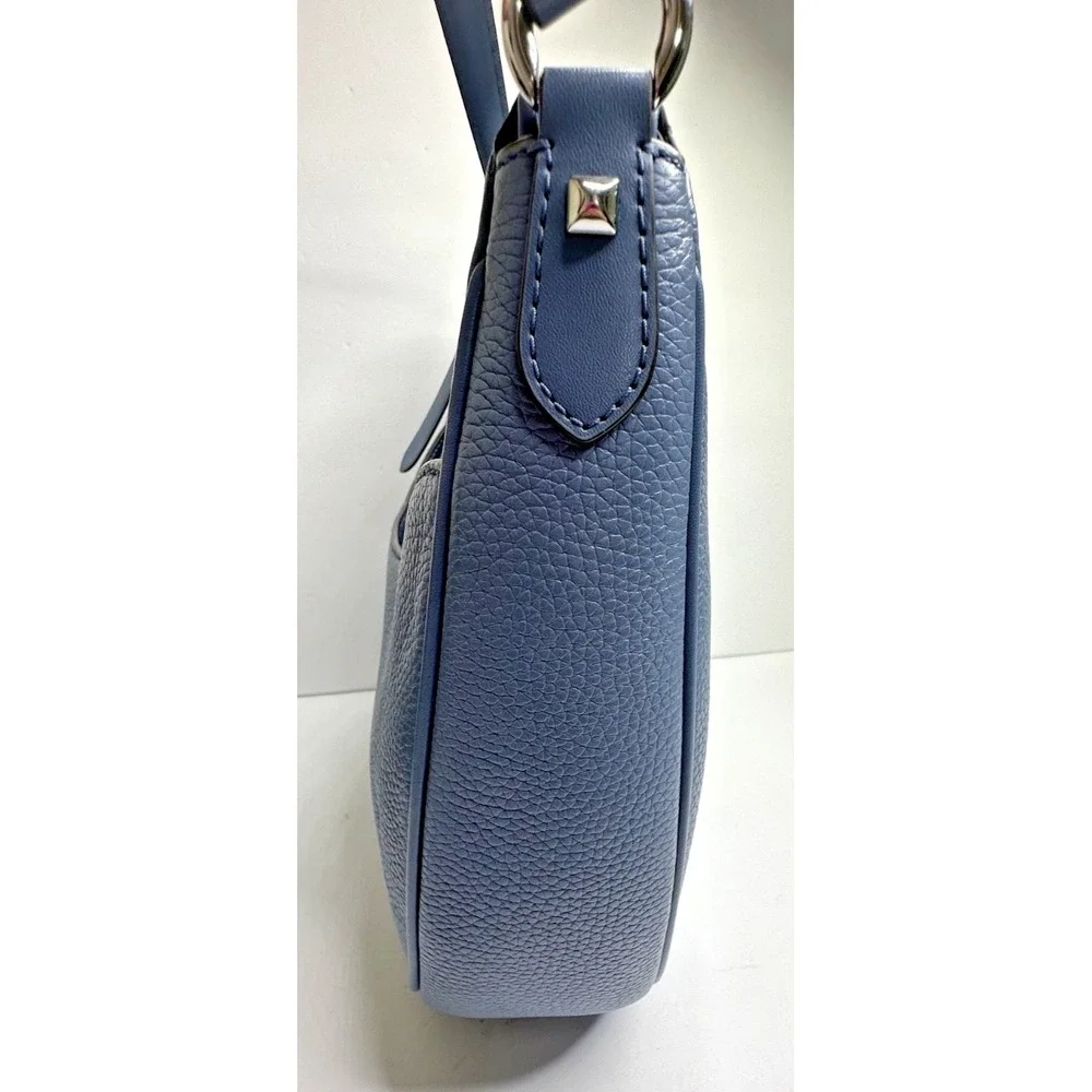 Michael Kors Dover Blue Leather Hobo Purse Shoulder Bag Half Moon